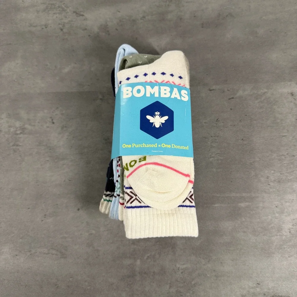 Bombas Socks Unisex Medium Calf Crew Multi Color Fair Isle Midweight 4-Pack